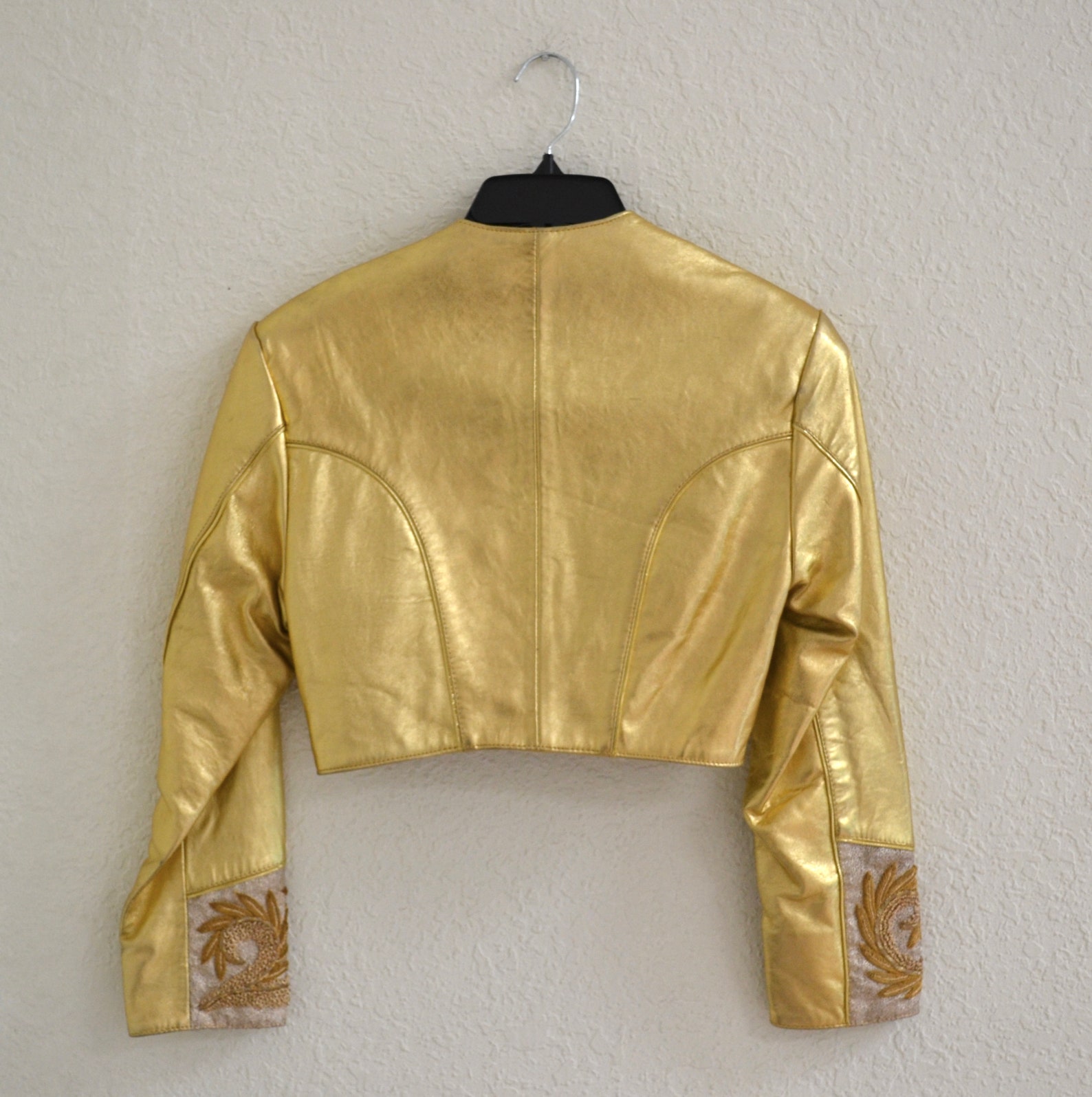 Vintage Gold Metallic Leather Jacket Bolero With Embroidery Etsy
