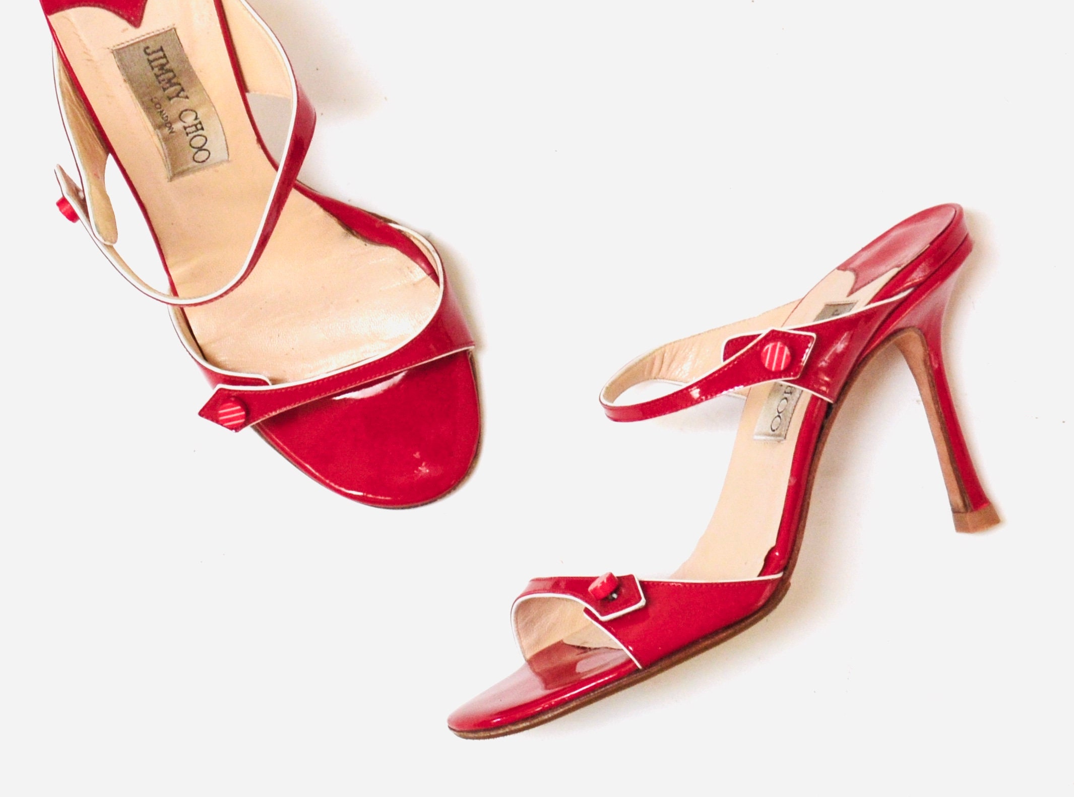 Vintage 90s Jimmy Choo High Heels Red Patent Leather High Heel Sandals Size 36 1 2 6 6 1 2 Leather High Heels Etsy