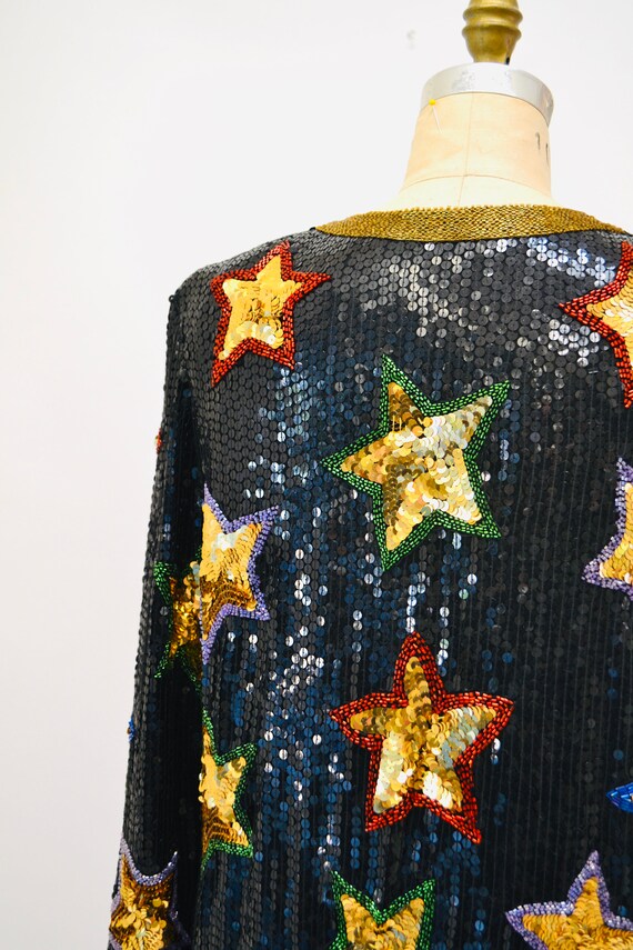 80s 90s Vintage Star Sequin Beaded Jacket Black G… - image 7