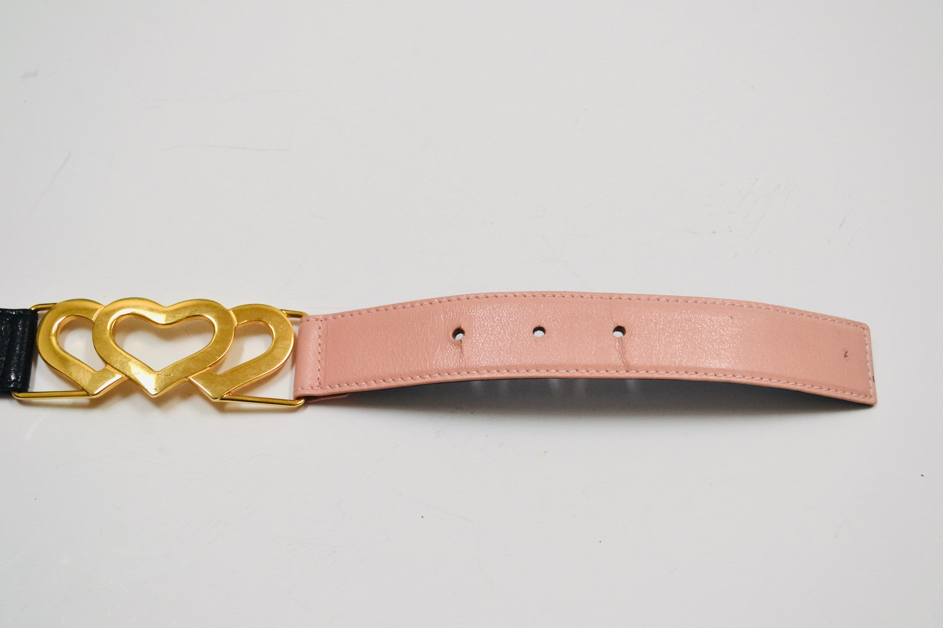 80s 90s Vintage ESCADA Black Pink Heart Belt Metallic Gold  display picture 3
