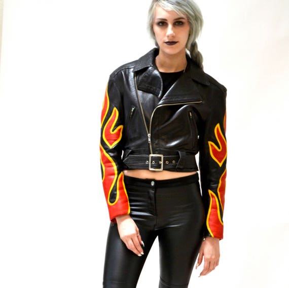 Vintage Black Leather Motorcycle Jacket Red by Mi… - image 4