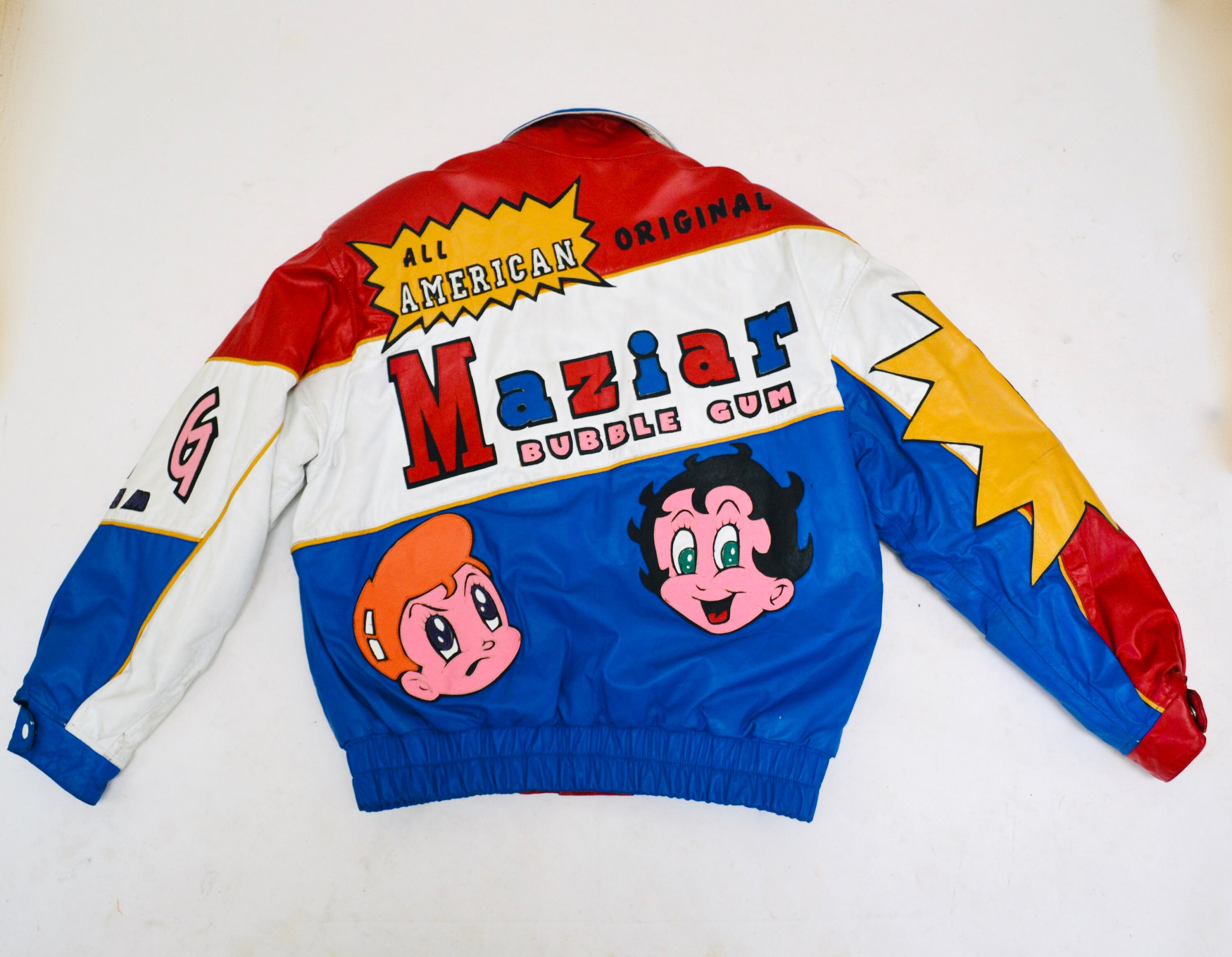 80s 90s Vintage Bubble Gum Leather Jacket Comic Black White Maizar