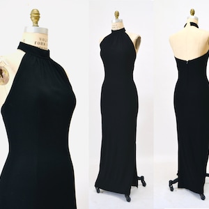 70s Vintage Black Halter Dress By Lillie Rubin Medium 70s Party long Black Halter Neck Dress 70s Disco Knit Dress Long Black Sexy Dress image 1