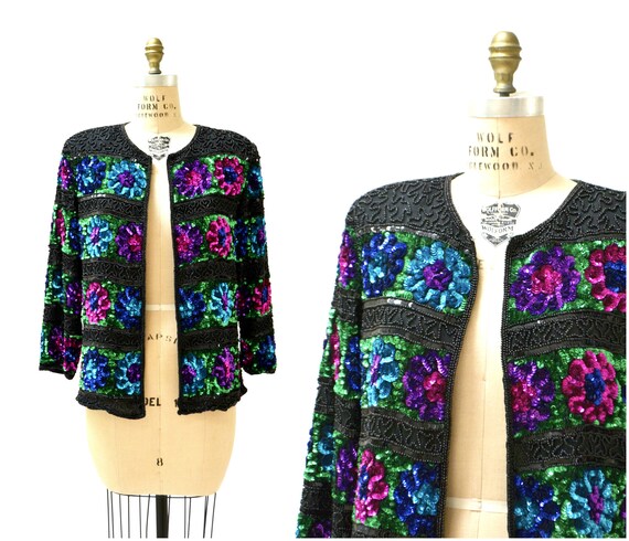 Vintage Black Sequin Jacket Medium 
