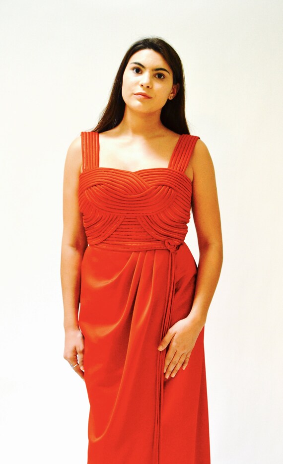 80s 90s Vintage Red Evening Gown By Victor Costa/… - image 3