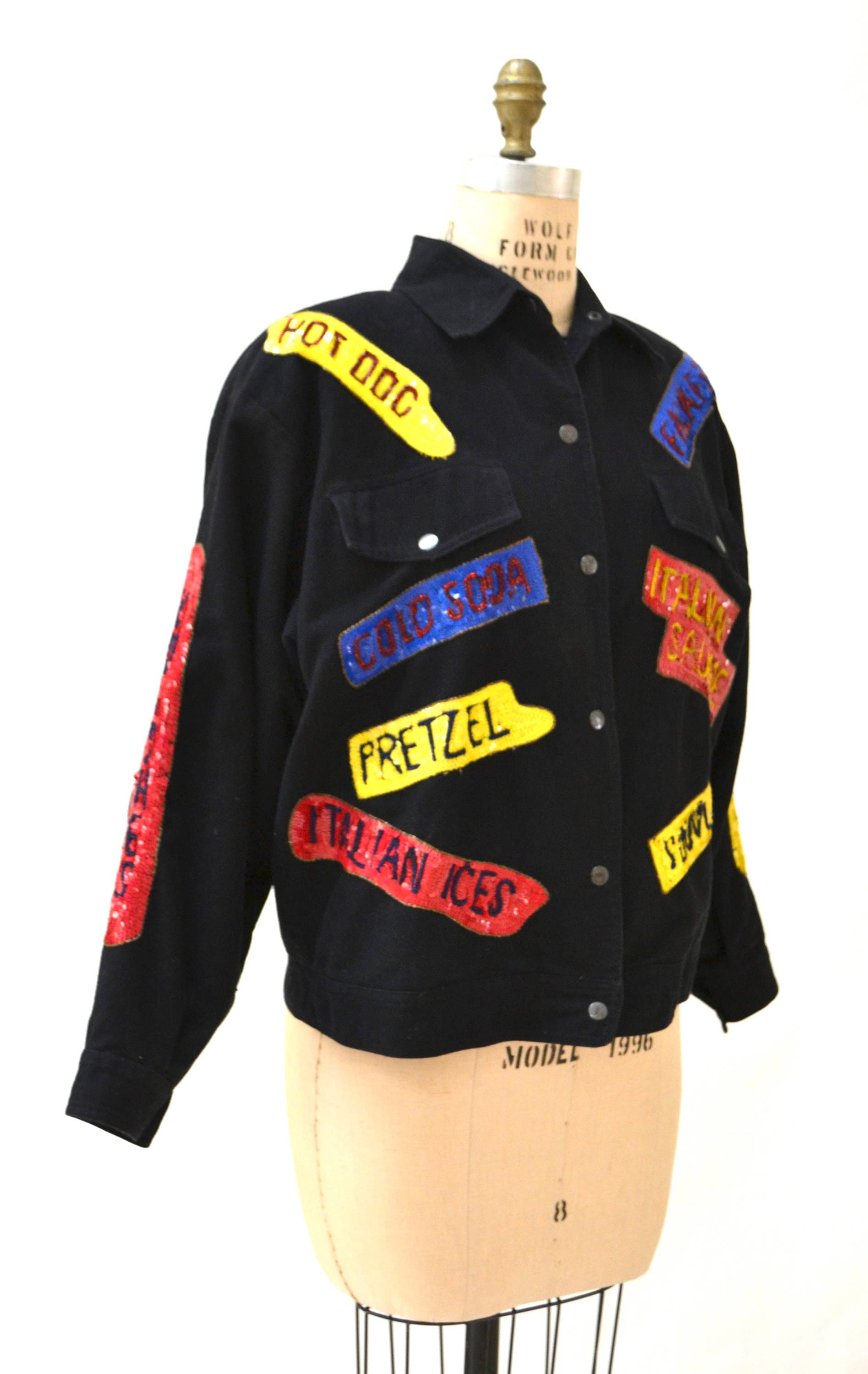 Vintage Sequin Jacket Black with Hot dog Carnival Junk Food | Etsy