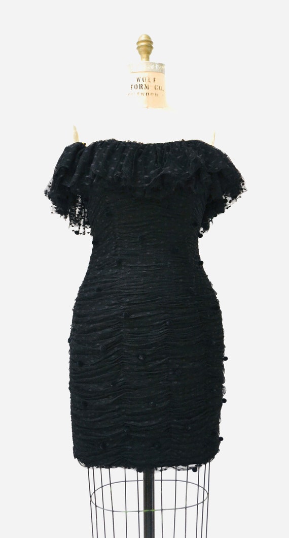 Vintage 80s 90s Black Party Dress off the shoulde… - image 5