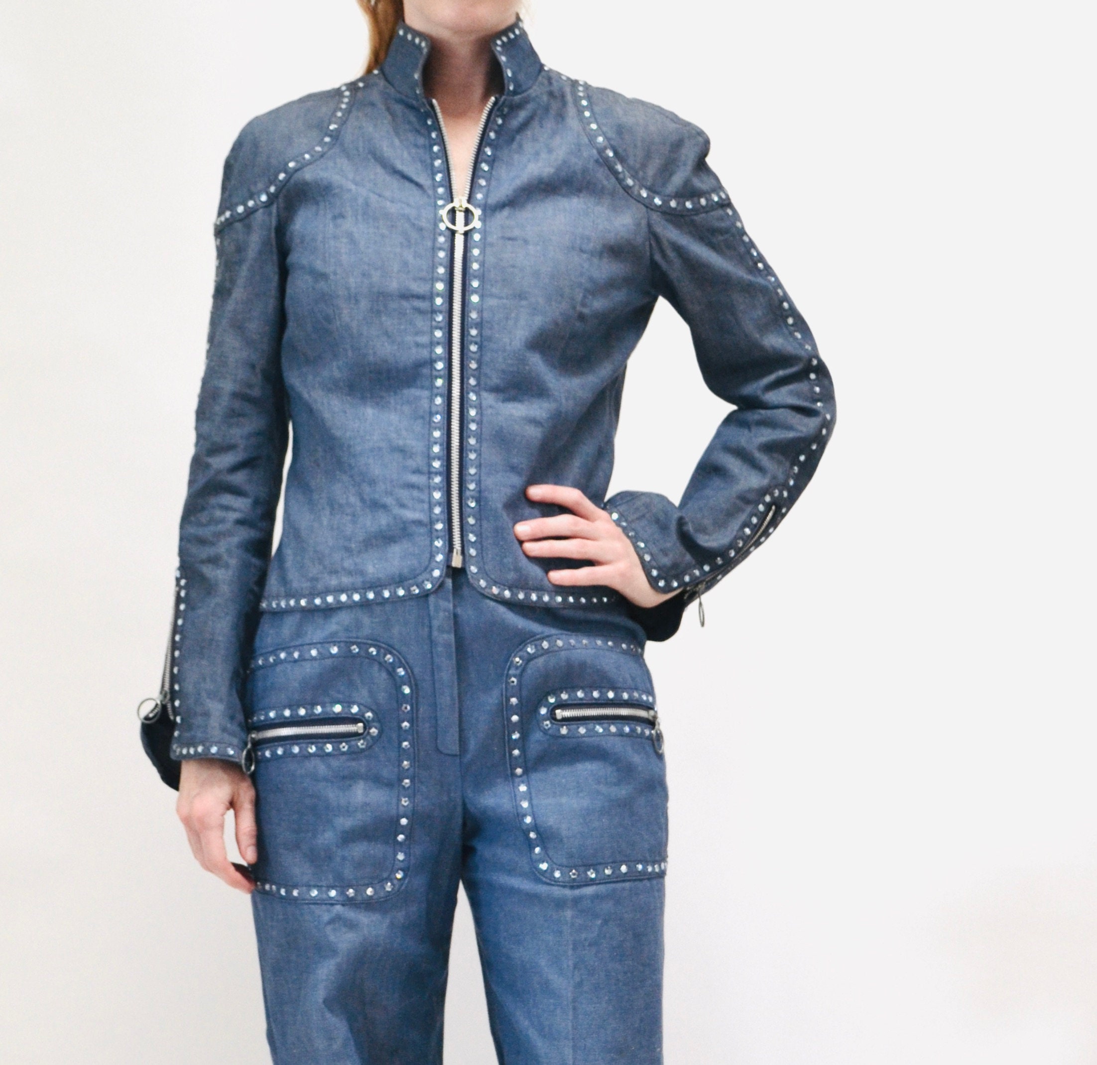 70s Authentic Vintage Rhinestone Denim Jacket Shirt Bell 70s Authentic Vintage Rhinestone Denim Jacket Shirt Bell