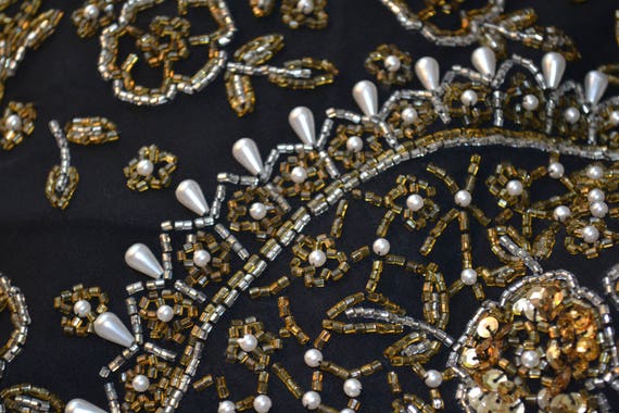 VIntage Black Sequin Dress Beaded Fringe Dress Me… - image 10