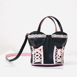 90s 2000s Y2k Black Corset Bustier Handbag Black Pink Corset