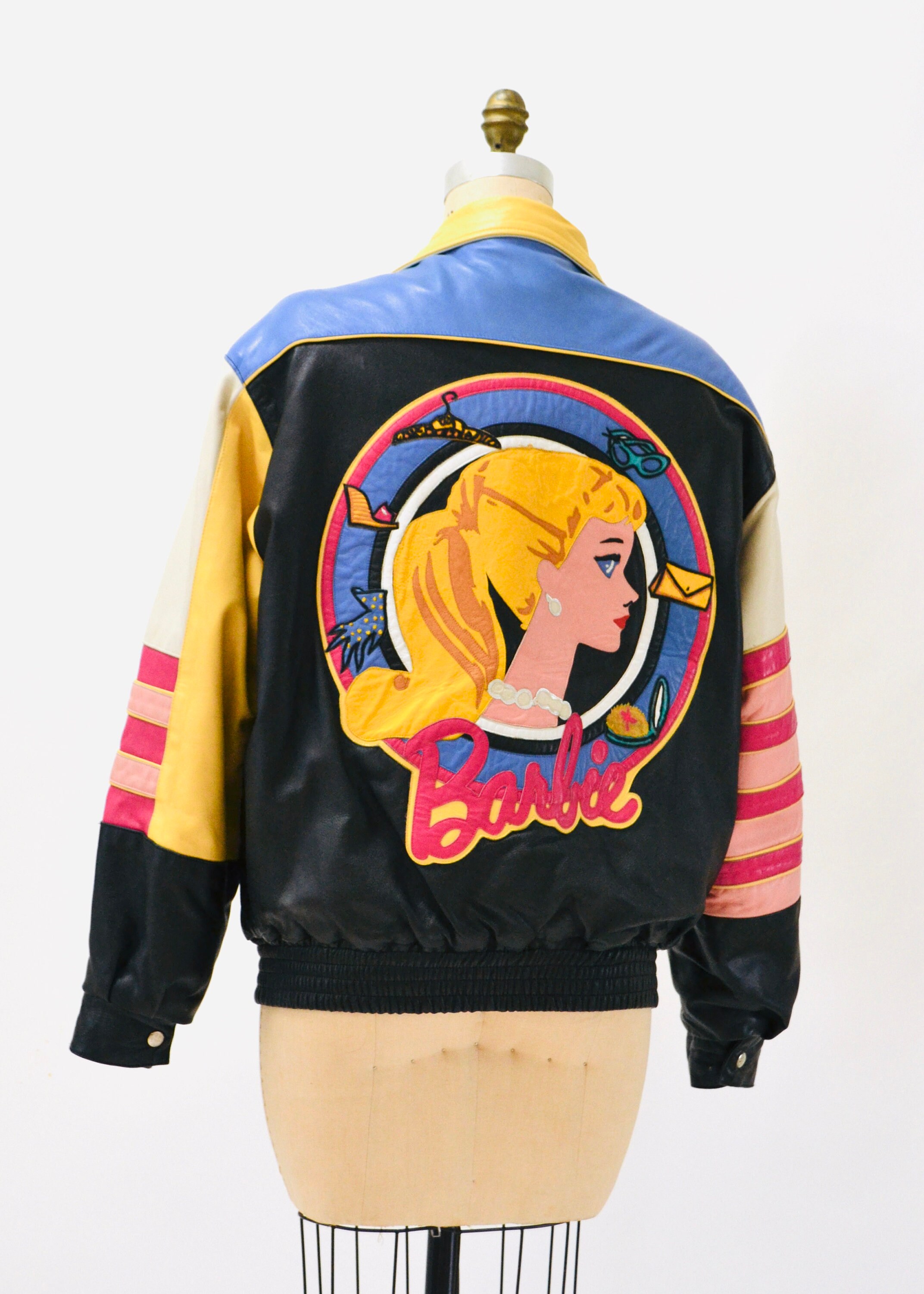 80s 90s Vintage Barbie Leather Jacket Black Pink Barbie Doll Etsy