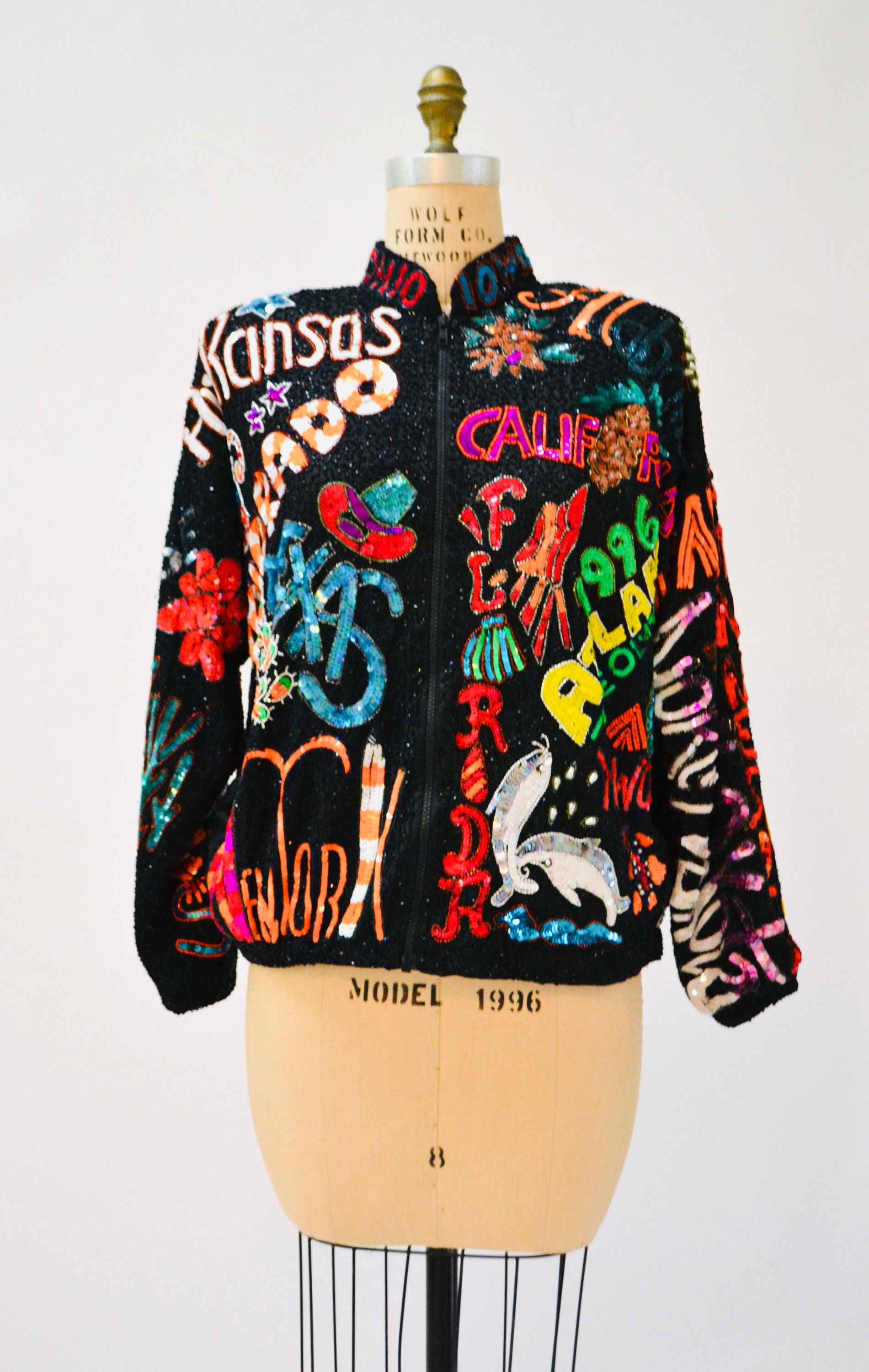 80s 90s Pop Art Vintage Sequin Jacket Black with STATES // Vintage