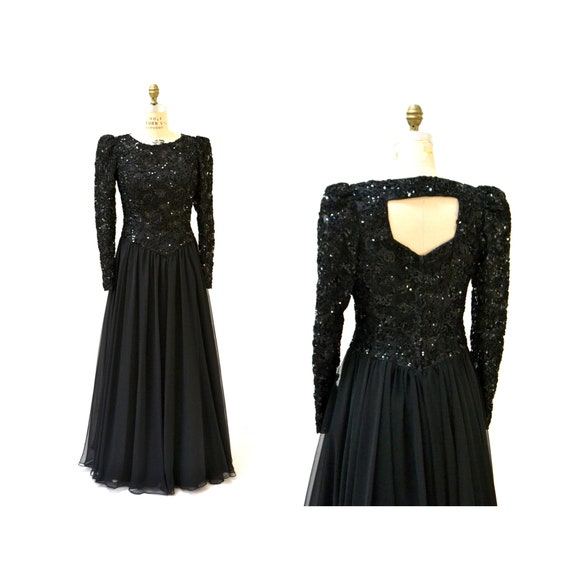 80s Vintage Black Evening Gown Dress Medium Large… - image 1