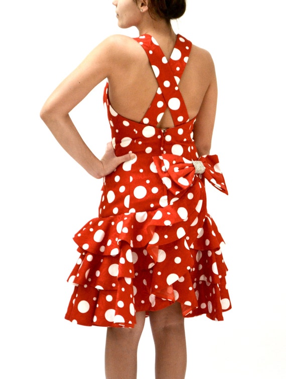 80s does 50s Vintage Party Dress Red Polka Dots b… - image 3