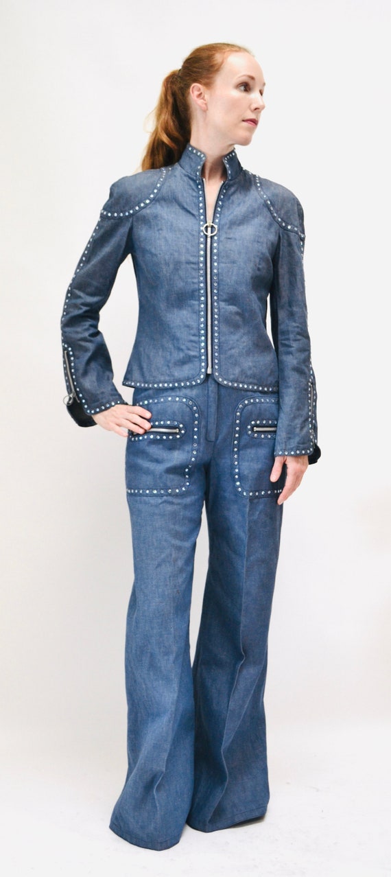 70s Authentic Vintage Rhinestone Denim Jacket shi… - image 3