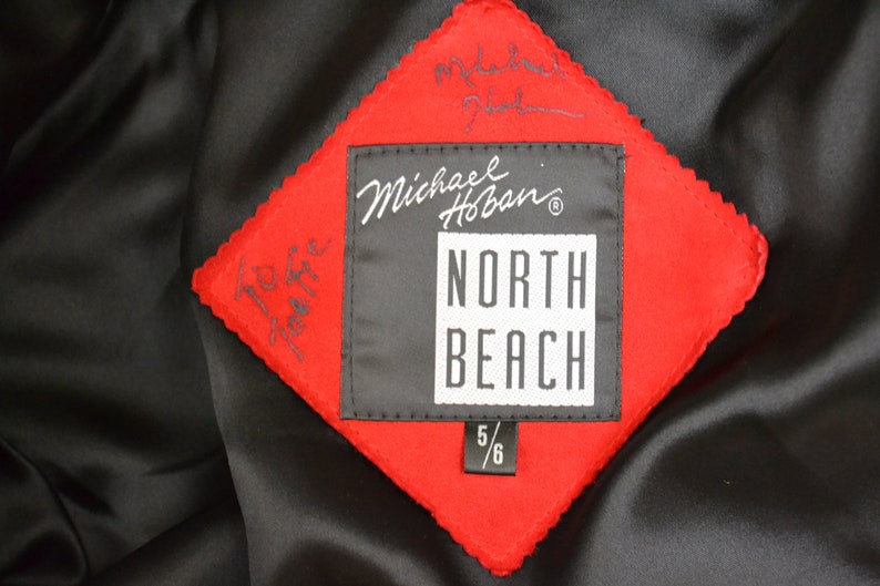 90s Vintage RED Leather Suede Jacket Michael Hoban Embroidered Autographed North Beach Leather Red Suede Embroidered Bolero Cropped Jacket image 3