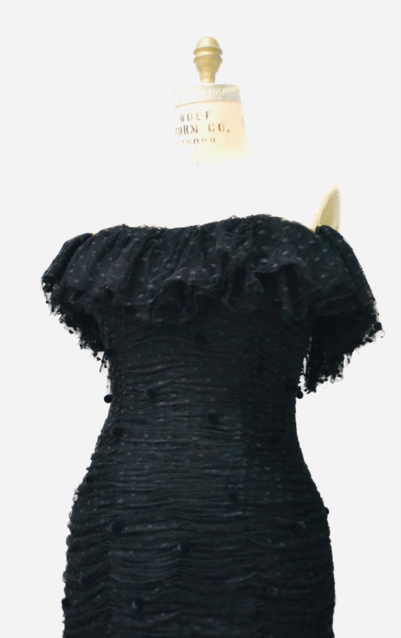 Vintage 80s 90s Black Party Dress off the shoulde… - image 3