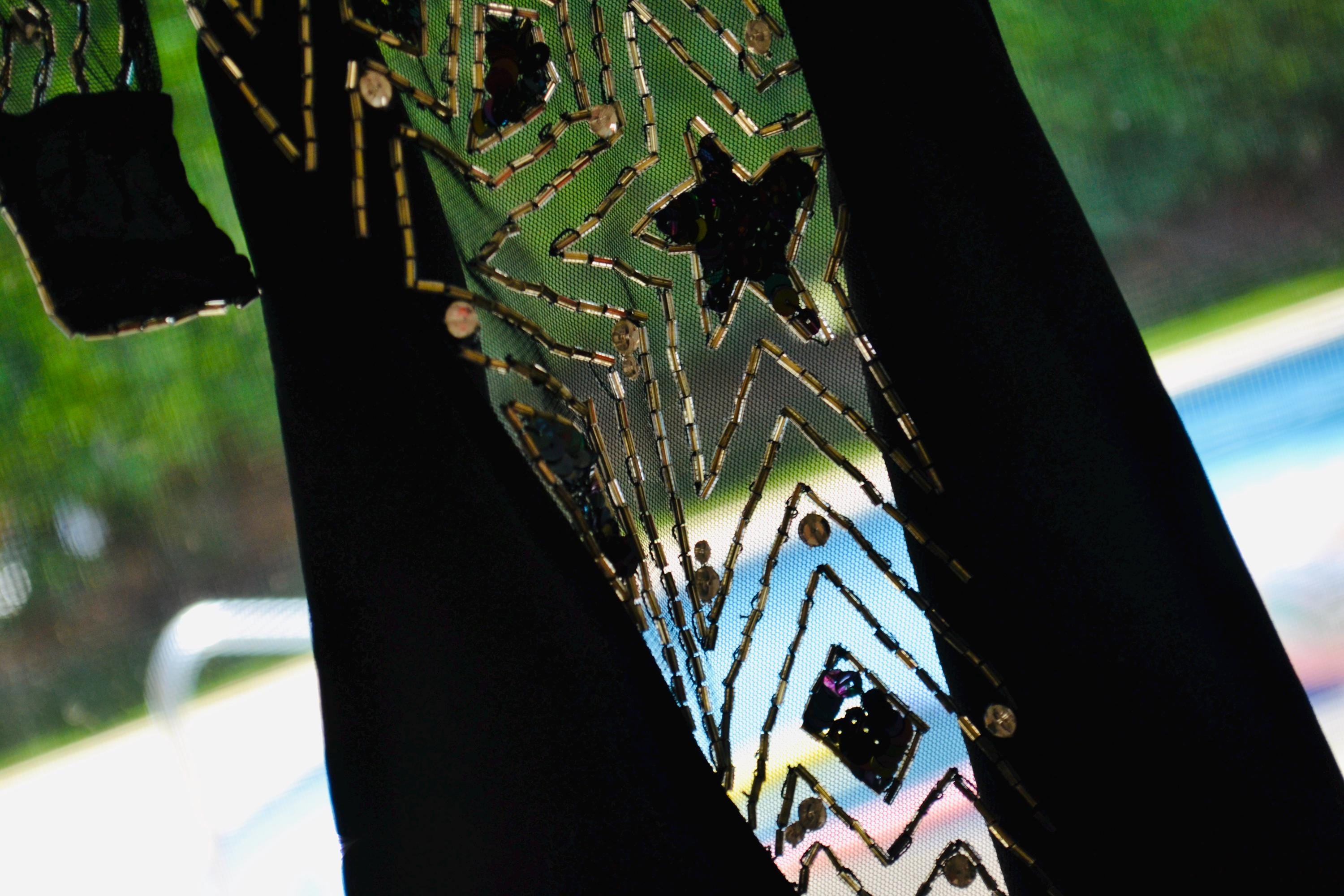 80s 90s Vintage BOB MACKIE Dress Black Star Beaded Metallic