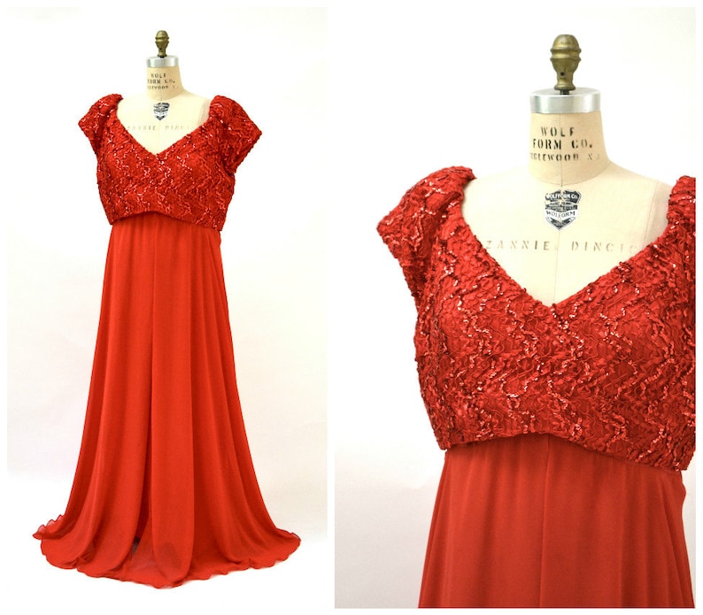 Vintage Red Sequin Dress Evening Gown Size 22 XL plus size// Vintage Red Dress Plus Size Party Pageant 80s Prom Dress XL by Alyce Designs 