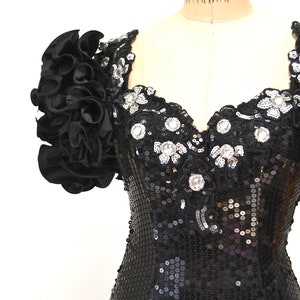 80s Vintage Black Prom Dress Sequin Dress Evening Gown 80s Small// 80s Pageant Dress Black Sequins Ruffle Barbie Drag Queen Alyce Designs zdjęcie 4