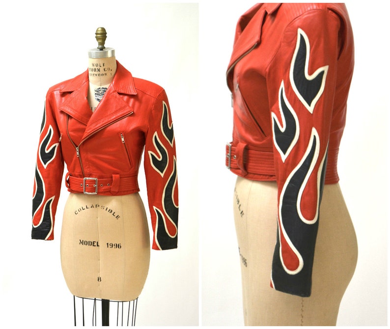 Vintage Leather Motorcycle Jacket Red Small By Michael Hoban - Vintage Flame Leather Jacket Vintage Leather Motorcycle Jacket Red Small By Michael Hoban - Vintage Flame Leather Jacket