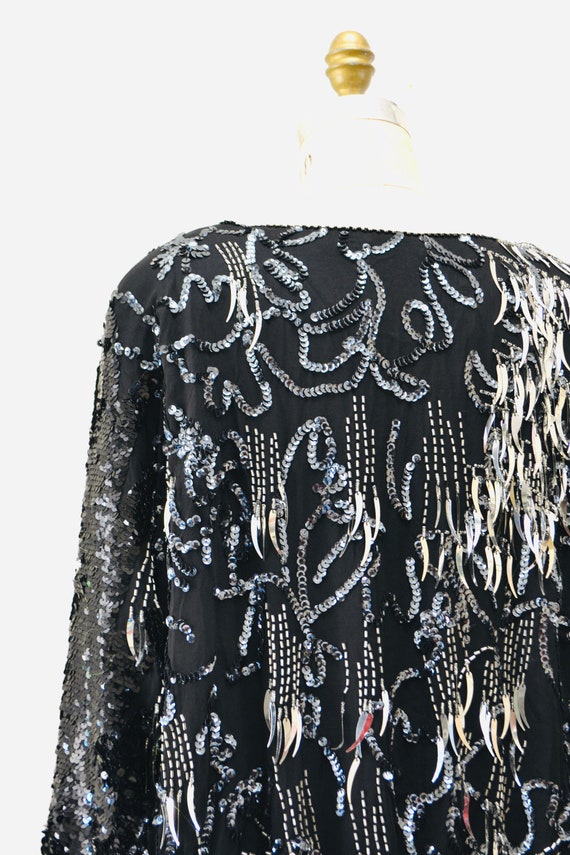 80s Glam Sequin Party Top Black Silver Metallic 8… - image 9