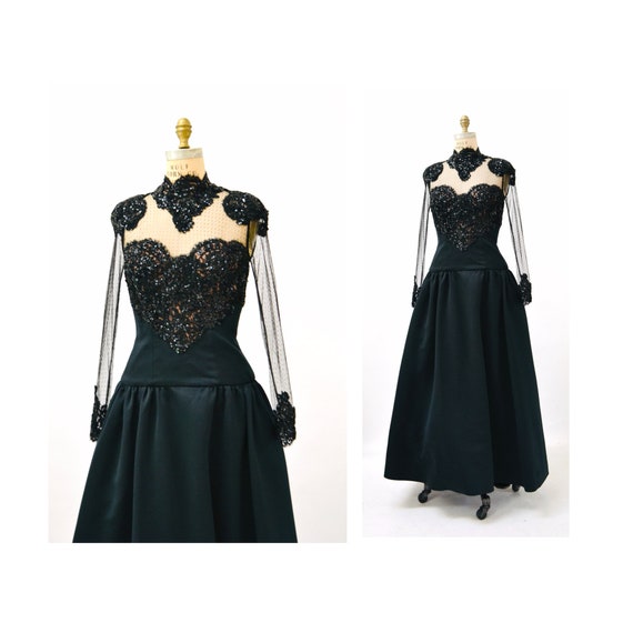 80s 90s Black Sequin Ball Gown Jarin by Ruben Pan… - image 1