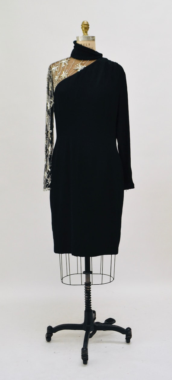 90s Vintage Black Beaded BOB MACKIE Dress with st… - image 9