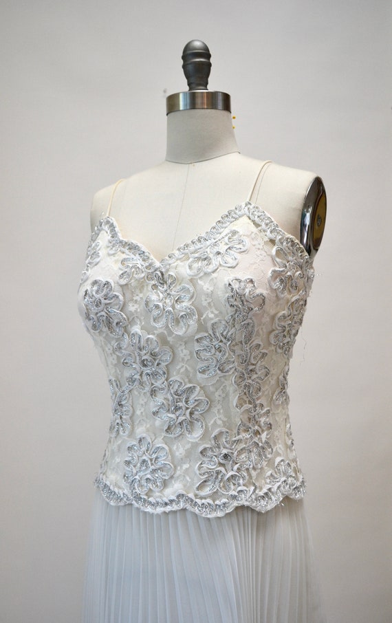 90s Vintage White Lace Prom Pageant Wedding Dress… - image 2