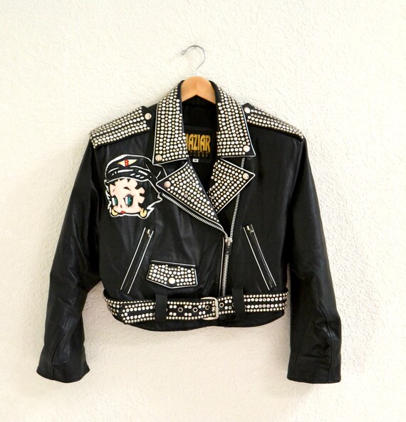 Vintage Black Leather Motorcycle Jacket Betty Boop Studded Vintage Black Leather Motorcycle Jacket Betty Boop Studded
