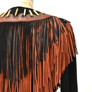 Amazing 80s 90s Vintage Black Studded Fringe Leather Jacket Western Cowboy Cow Girl Leather Fringe Jacket by Diamond Leathers Small Medium image 8