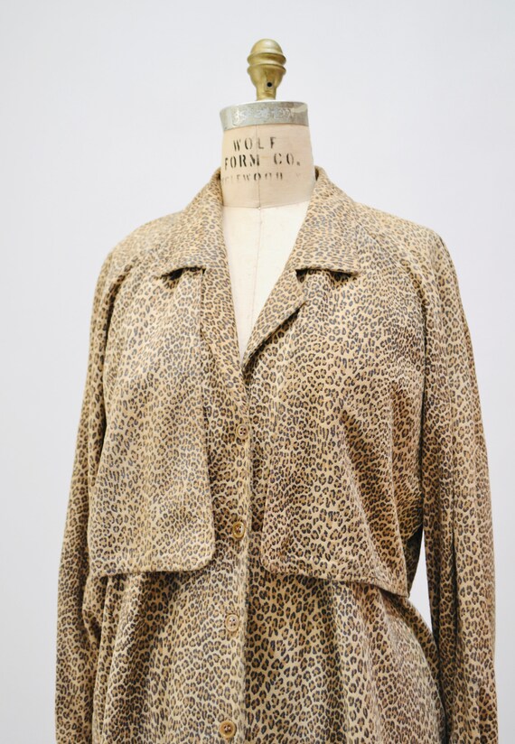 80s 90s Vintage Leather Jacket Shirt Leopard Anim… - image 7