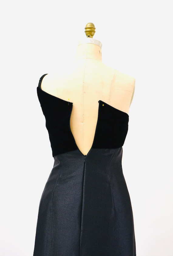 90s 00s Y2K Vintage Black Evening Gown Asymmetric… - image 7