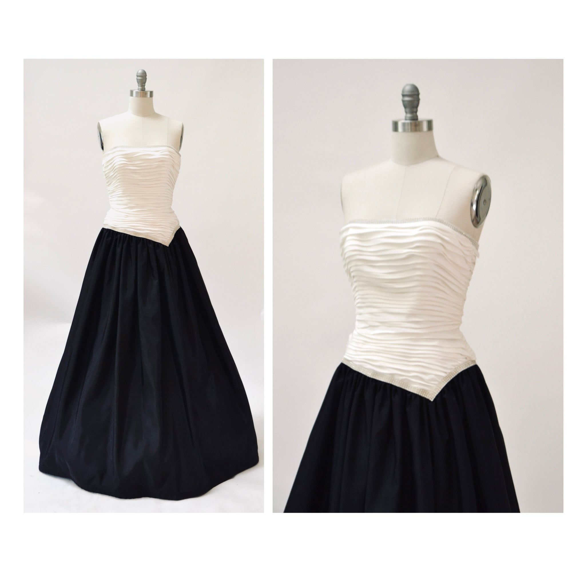 Vintage Black and White Ball Gown Evening Gown Dress Strapless Size ...