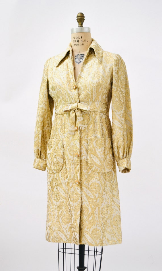 60s 70s Vintage Gold Brocade Cocktail Dress Rhine… - image 4