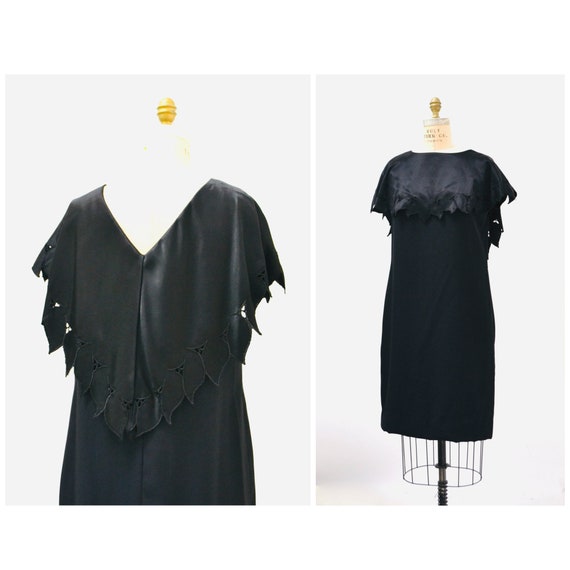 90s Vintage Black Crepe Dress with Embroidered Ey… - image 2