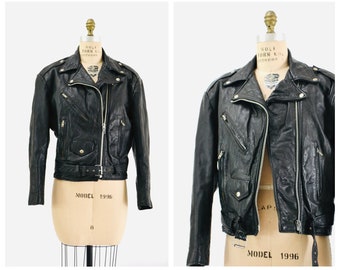 Vintage Black Leather Motorcycle Jacket Size Mens Small Women Medium Large// Vintage Black Leather Biker Jacket Size Large Small Medium