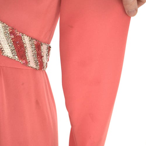 90s Vintage shops Sequin Dress by BOB MACKIE Evening Size Medium Large Coral Pink// Vintage Pink Coral Dress Beaded Sequin Dress Long sleeves