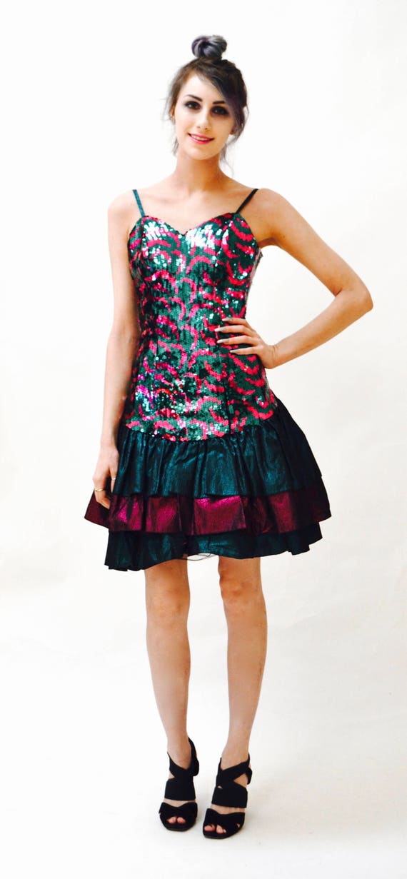 80s Prom Dress Sequin Party Dress Ruffles Size XX… - image 4