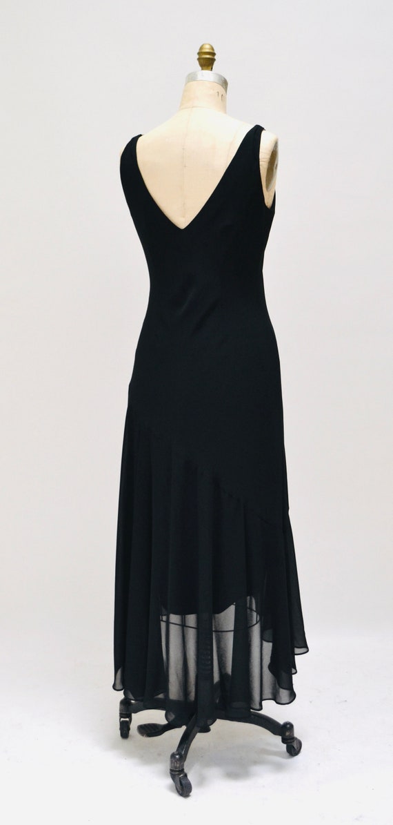 Vintage 00s Y2K Bias Cut Black Dress Black Chiffo… - image 8