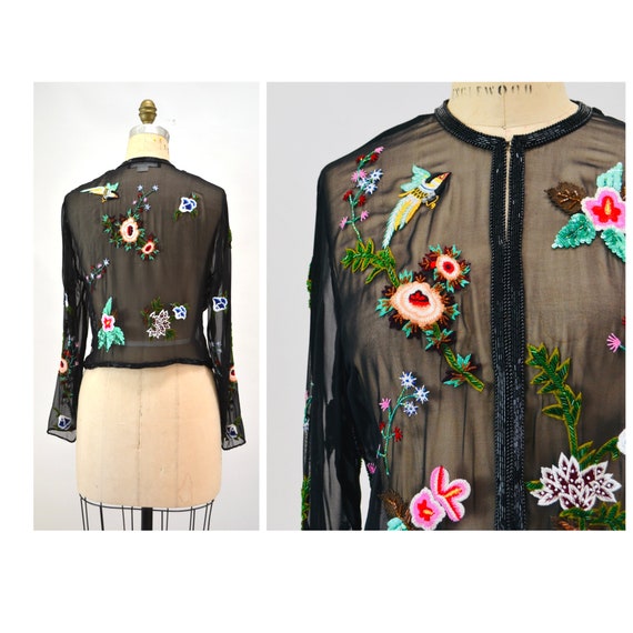 90s 2000s y2k Vintage Black Silk Chiffon Top Shir… - image 3