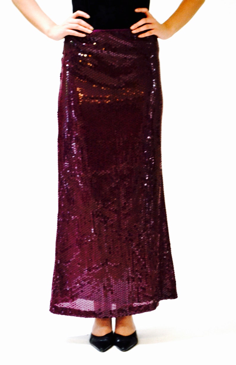 Vintage Sequin Maxi Skirt by Moschino Size Medium// 00s Vintage Moschino Metallic Long Sequin Skirt Purple Size Medium Cheap and Chic image 8