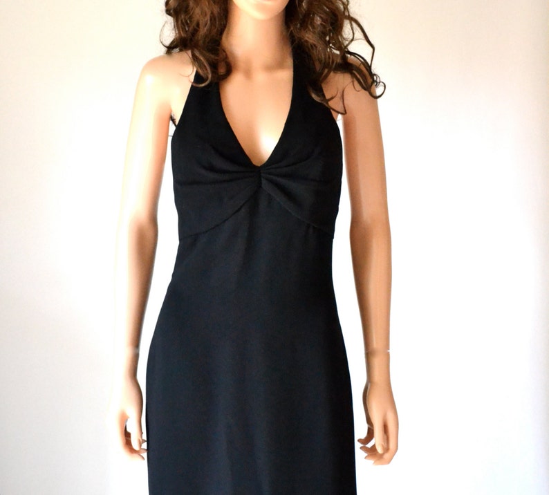 90s Vintage Evening Gown Size Small in Black By Chris Kole for Saks Fifth Avenue Halter Dress Long Black Dress image 3