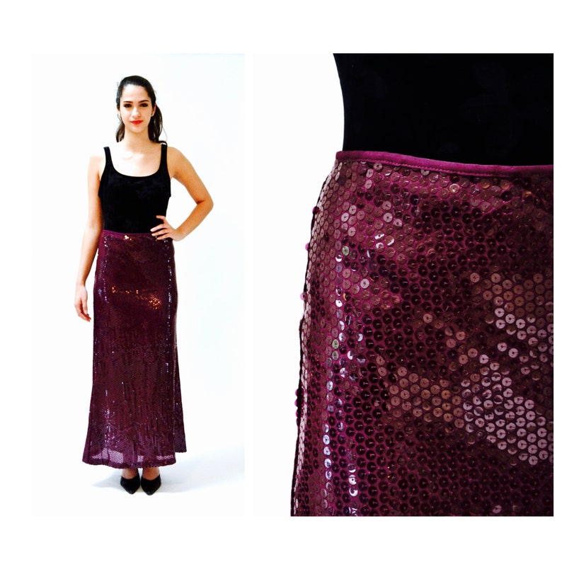 Vintage Sequin Maxi Skirt by Moschino Size Medium// 00s Vintage Moschino Metallic Long Sequin Skirt Purple Size Medium Cheap and Chic image 1