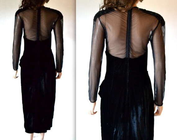 Vintage 90s Prom Dress Black Velvet Illusion Dres… - image 3