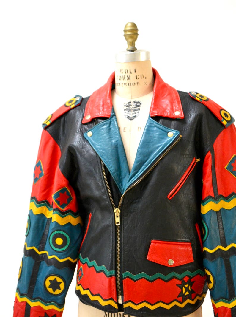 Vintage Black Leather Motorcycle Jacket Cherokee Indian Native Etsy
