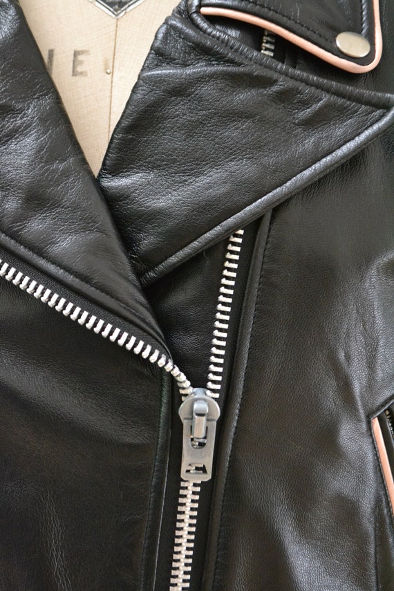 Vintage Black Leather Motorcycle Jacket Betty Boo… - image 9