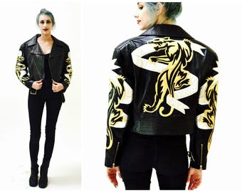 ジャケット・アウター 80s Michael Hoban Leather Jacket Tiger Vintage 80s Michael Hoban North Beach Leather Tiger Dragon Men