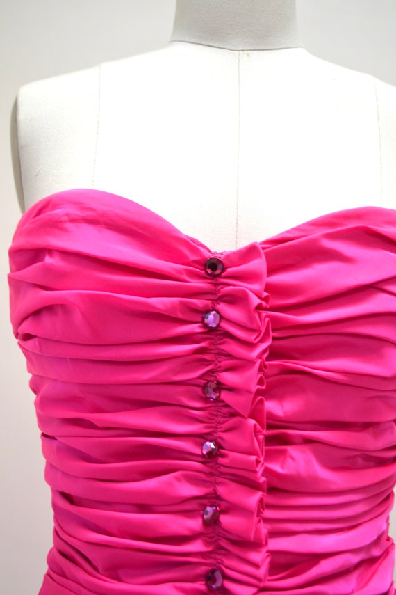 Vintage 80s Strapless Bright Pink Party Prom Dres… - image 5