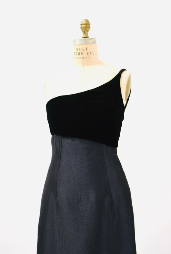 90s 00s Y2K Vintage Black Evening Gown Asymmetric… - image 3